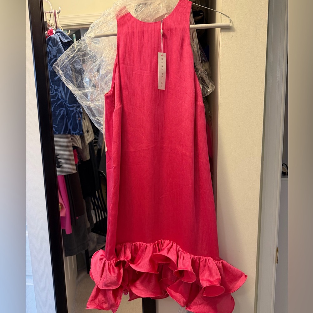 NEW Trina Turk Vibrant Pink Ruffle Hem Dress
